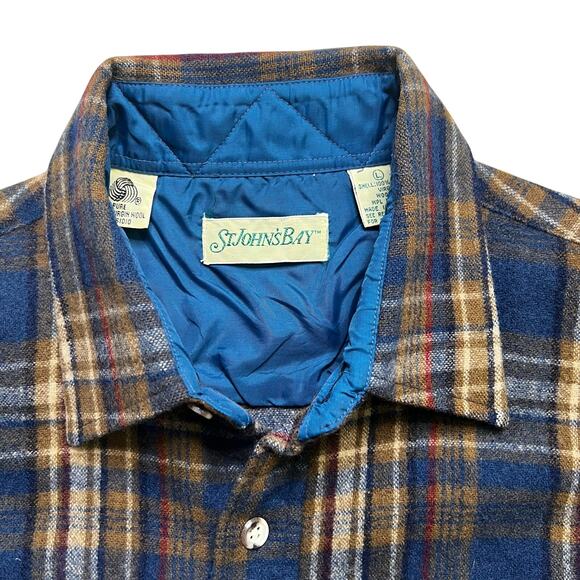 Vintage St. John’s Bay Wool Plaid Shirt Jacket Lined Sz Large 100% Virgin Wool - Picture 4 of 10